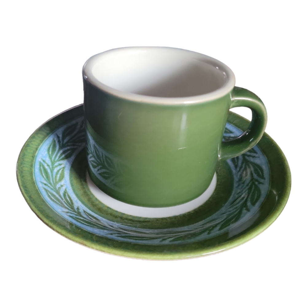 1 Vtg 1960s Royal Ironstone Carprice Pattern Cup/Saucer Blue Green Vine